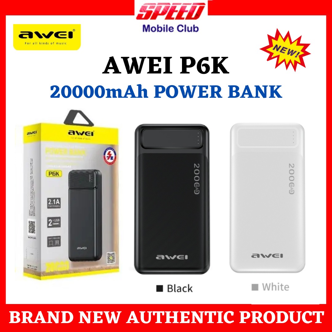 Awei P6K 20000mAh Dual USB Port Fast Charging Power Bank Dual Input