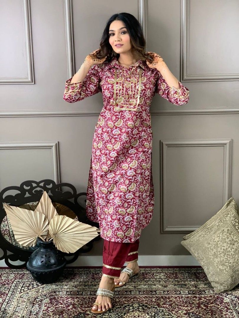 Women's Cotton Afghani Kurta with Pant and Dupatta Set