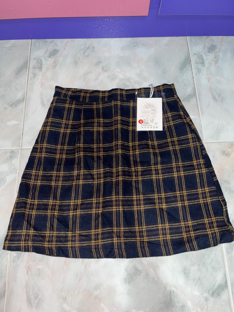 Blue Brown Yellow Checkered Plaid Skirt Women s Fashion Bottoms