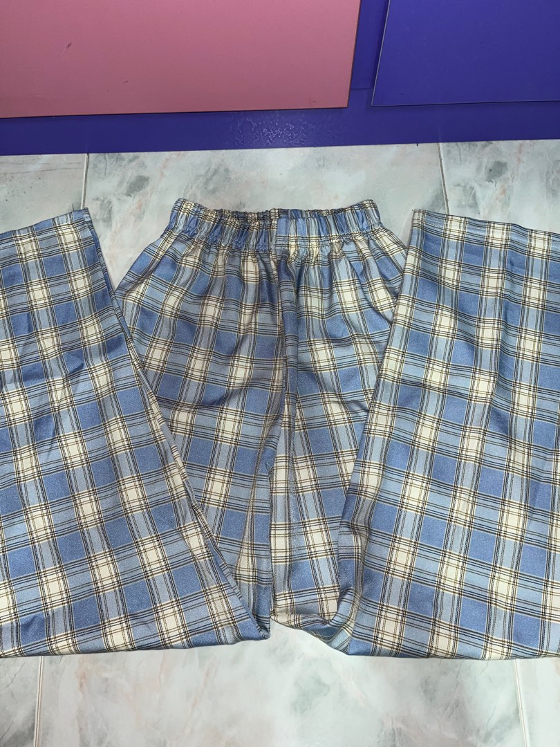Checkered pants blue hot sale