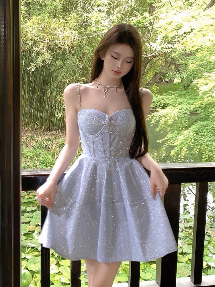 White and clearance blue short dress