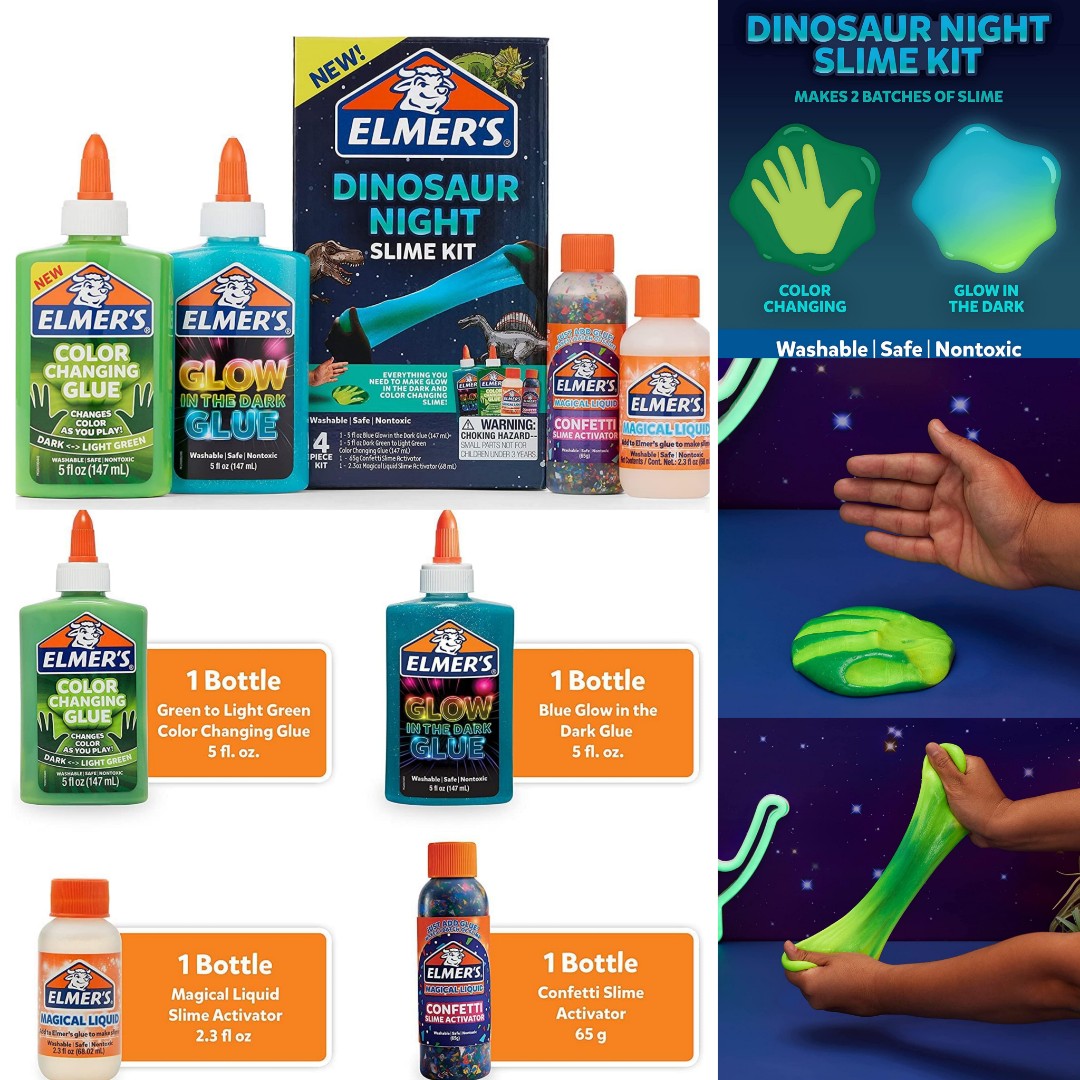 Elmer's Glow-in-the-Dark Slime Kit, Glow-in-the-Dark Glue, Assorted Colors  with Glue Slime Activator, 4 Count