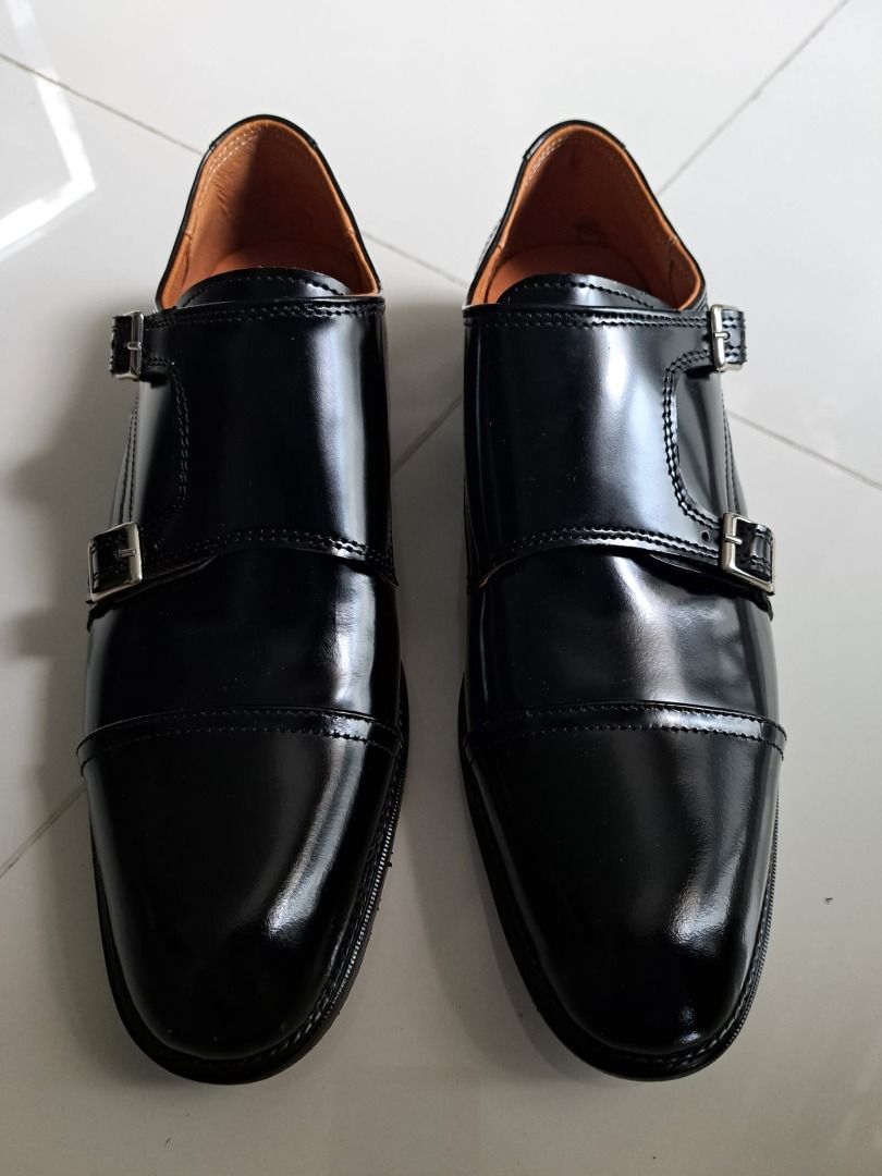 BRAND NEW Genuine Leather Black Patent Monk Shoes, Men's Fashion
