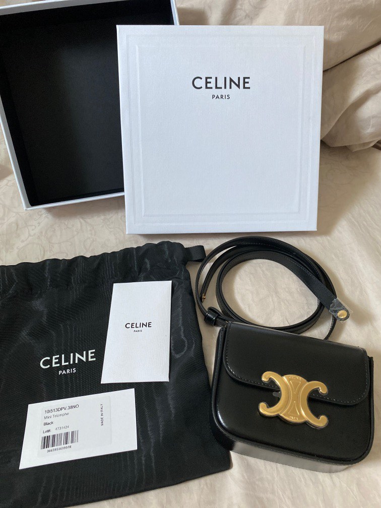 Celine - Compact Wallet Triomphe in Shiny Calfskin Black for Women - 24S