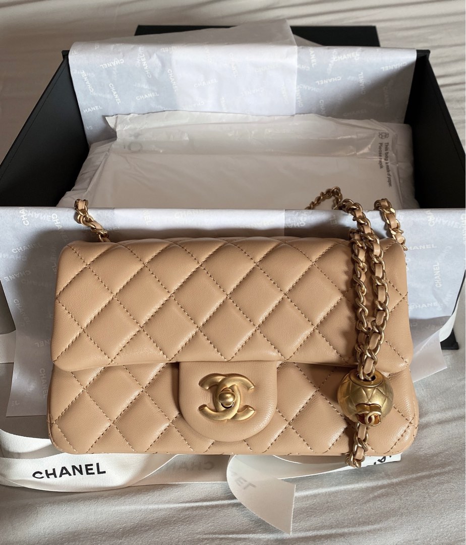 BNIB Chanel 23S Bluish Grey Pearl Crush Mini Flap Bag Camellia, Luxury, Bags  & Wallets on Carousell