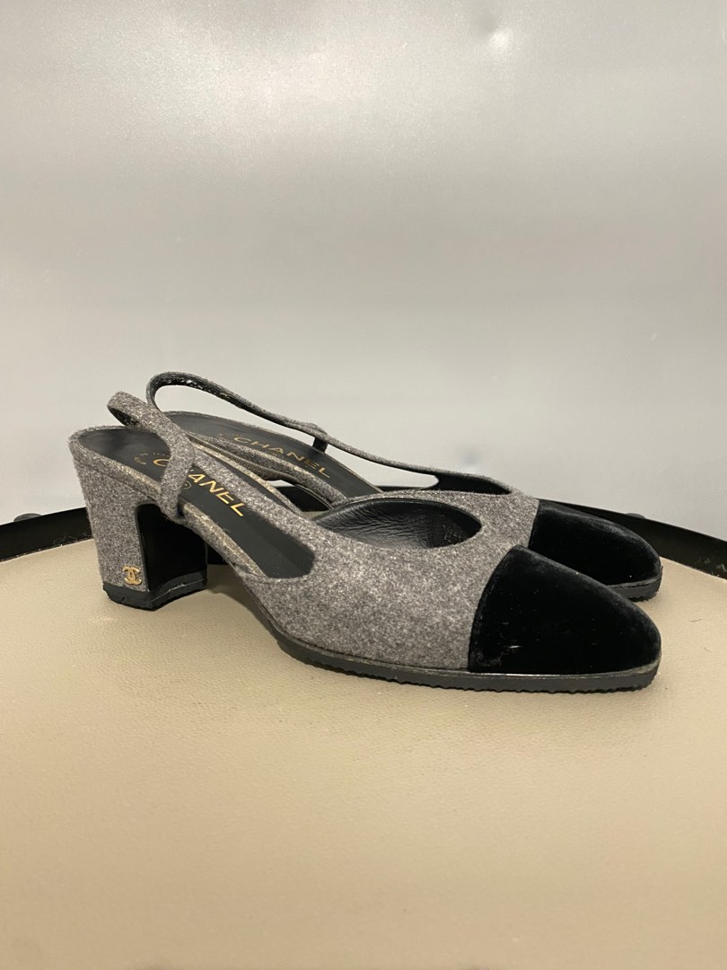 Chanel grey slingback shop