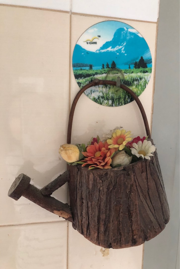 Decoration watering can with artificial flowers, Furniture & Home Living, Home Decor, Artificial