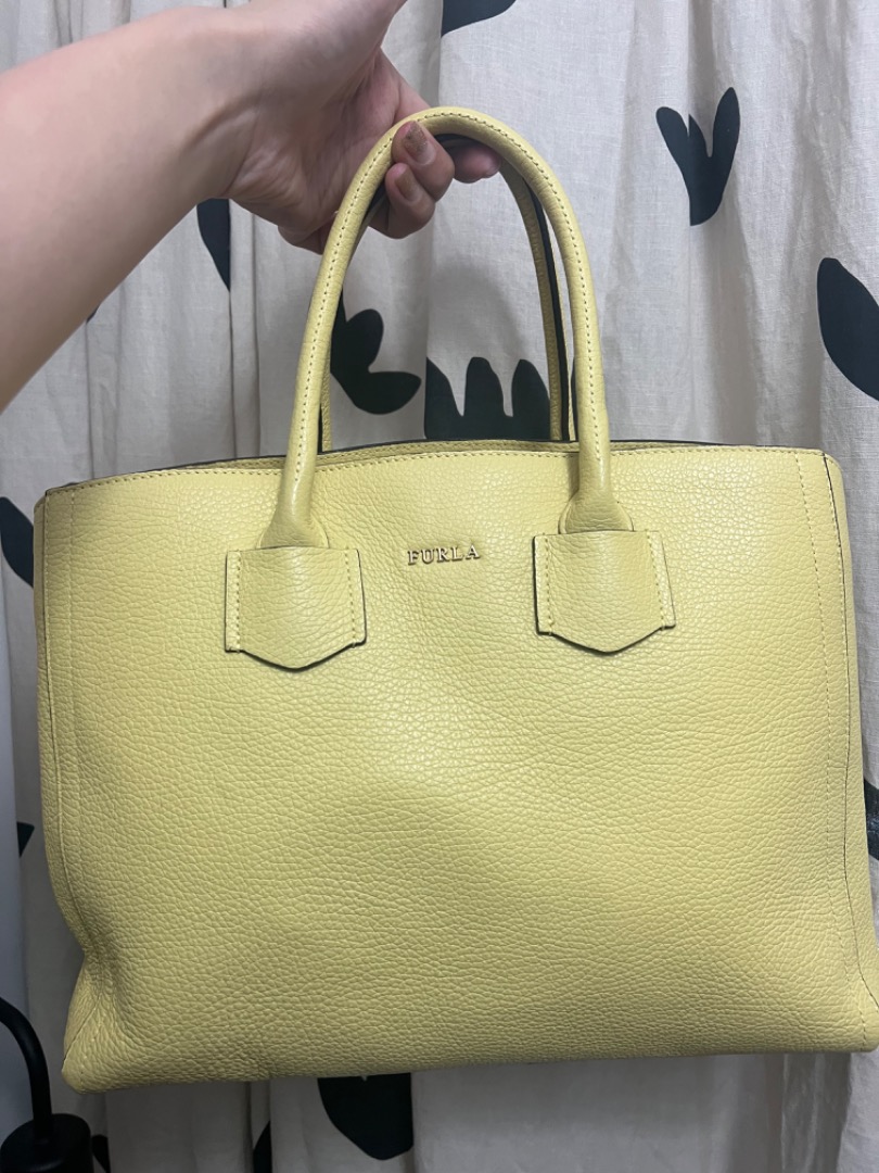 Furla Lemon Yellow Tote with sling, Women's Fashion, Bags & Wallets