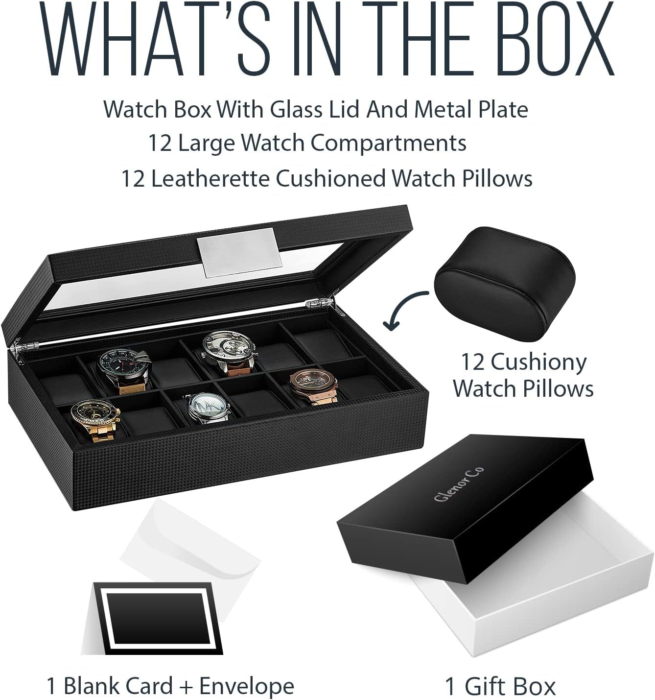 Glenor Co Watch Box for Men 12 Slot Luxurious Masculine Carbon