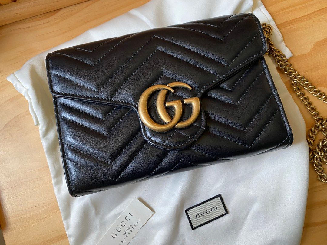 Gucci GG Marmont Chain Bag Matelasse Mini Black in Leather with