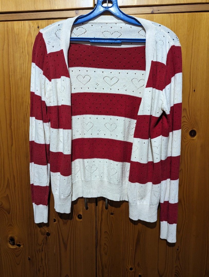 Red and white best sale striped cardigan