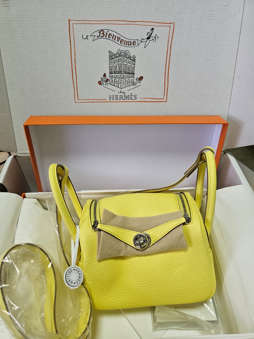 HERMES Taurillon Clemence Mini Lindy 20 Beton 1286620