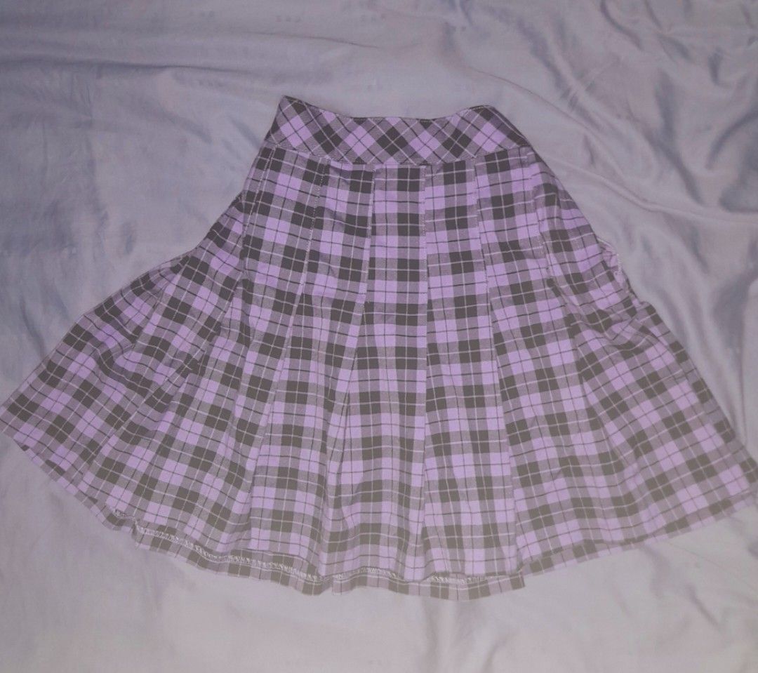 H M Purple Plaid Pleated Skirt Women s Fashion Bottoms Skirts
