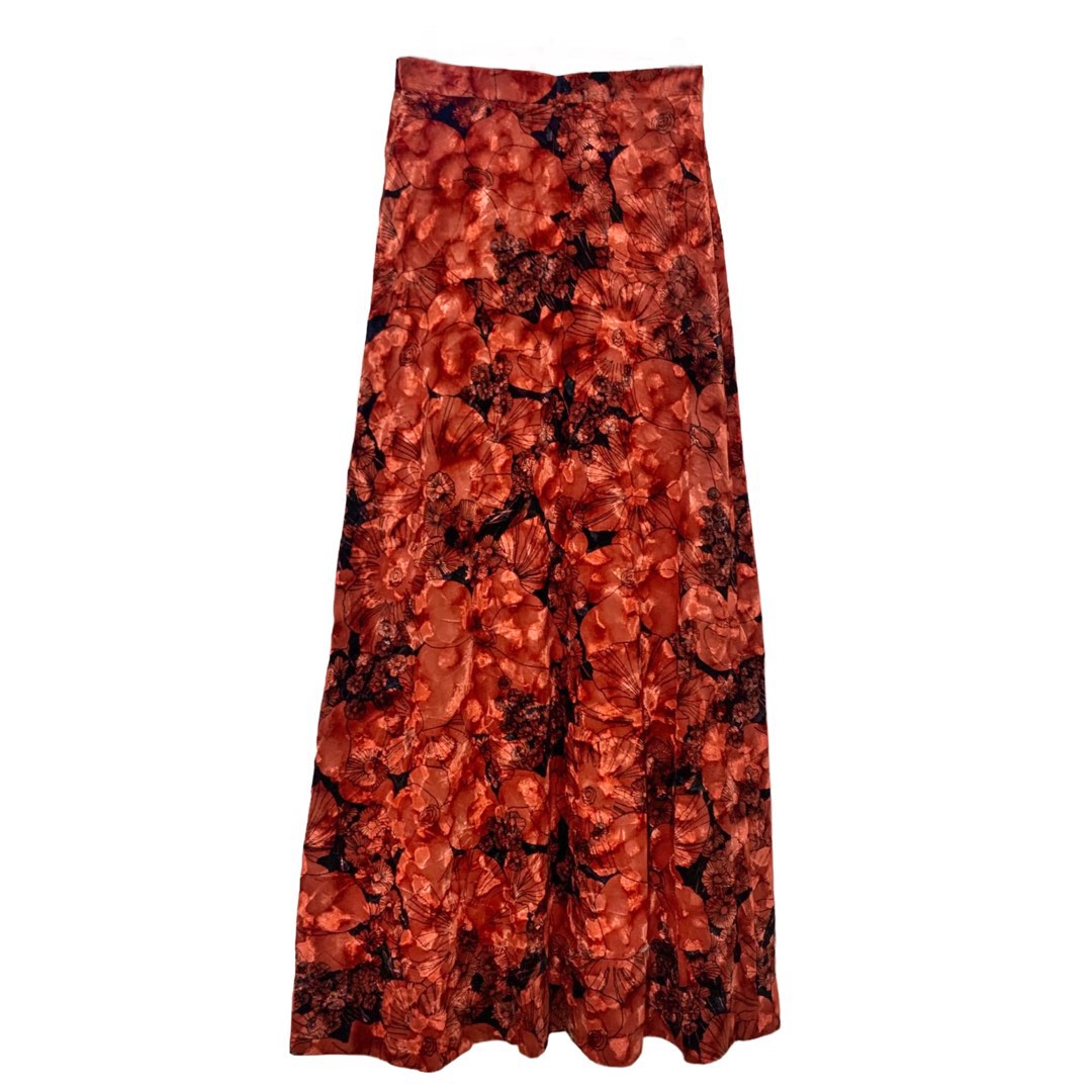 Brick Red Silk Velvet Maxi Skirt