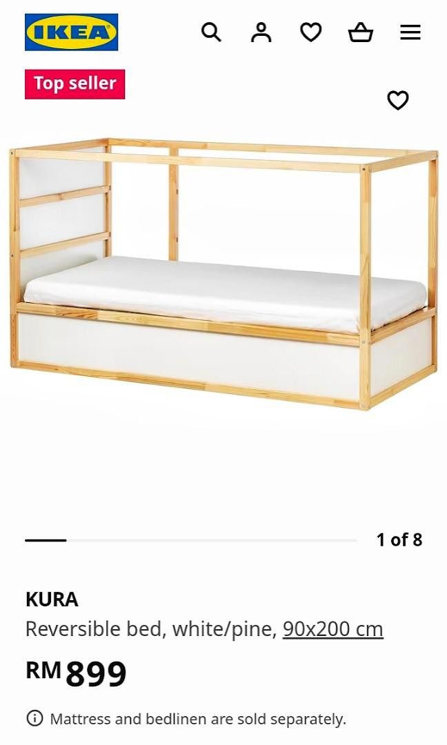 KURA reversible bed, white/pine, Twin - IKEA CA