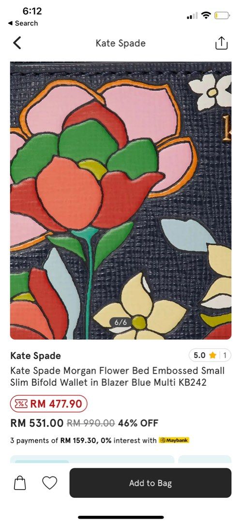 Kate Spade New York Morgan Flower Bed Embossed Saffiano Leather Small Slim  Bifold Wallet Blazer Blue Multi One Size