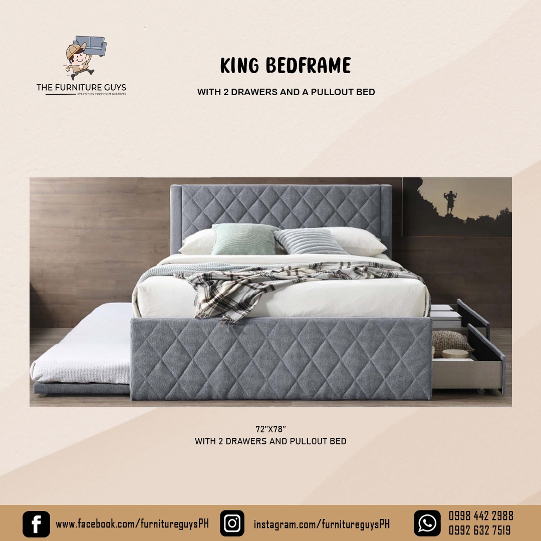 KING BEDFRAME WITH PULLOUT BED AND 2 DRAWERS, Furniture & Home Living ...