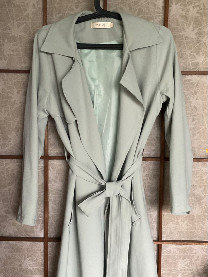 Korean Light Green Trench Coat for women, Women's Fashion, Coats