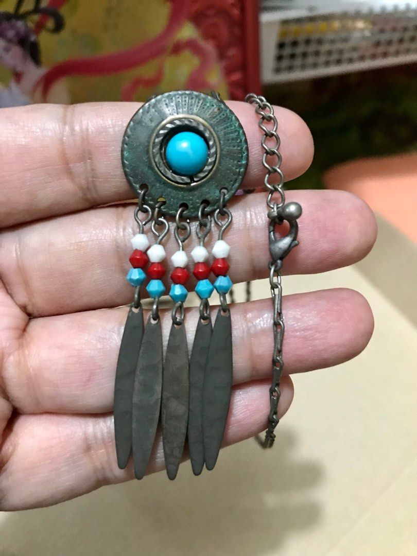 KS100NL 285 Grayish Silver Toned Necklace, Ethnic Indian Inspired