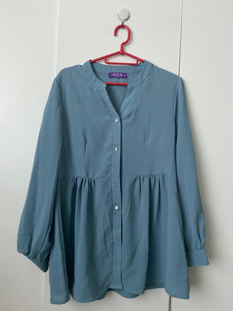 light blue flowy blouse Women s Fashion Tops Blouses on Carousell
