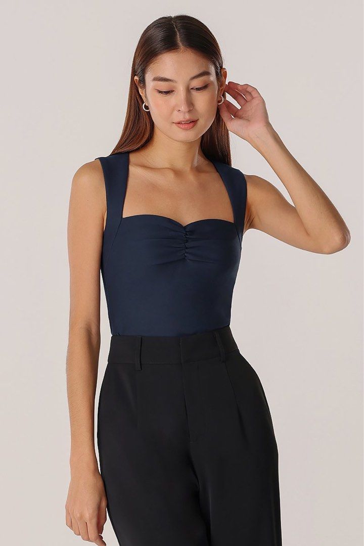 MARCY PADDED THICK STRAP CROP TOP (OXFORD NAVY)
