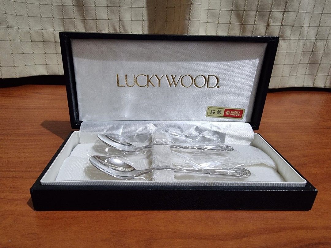 アンティーク雑貨 LUCKY WOOD LUCKY SILVER SPOON Vintage Lucky Wood Japan Stainless Steel Desert Fork and Coffee