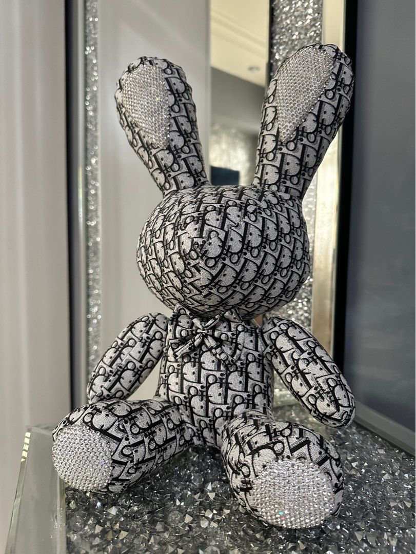 LV DIOR MCM LOGO New Cute Diamond Inlaid Rabbit Plush Toys 38cm Bunny DIY  Doll Ornament Creative Gifts Accompany Xmas Birthday Toys CLEARANCE ‼️,  Furniture & Home Living, Home Decor, Other Home