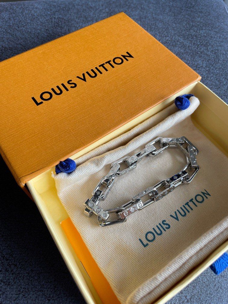Louis+Vuitton+Authentic+Bracelet+Chain+Monogram+M64223+Silver+Size