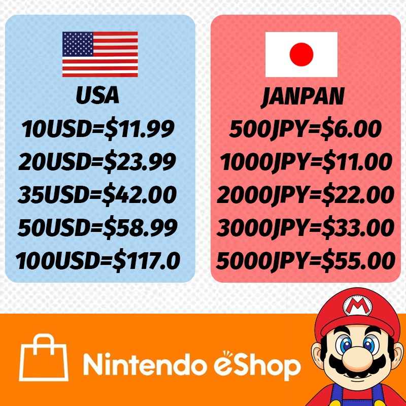 Nintendo Switch eShop Gift Card Credit USA JAPAN Eshop Gift Card Credit US