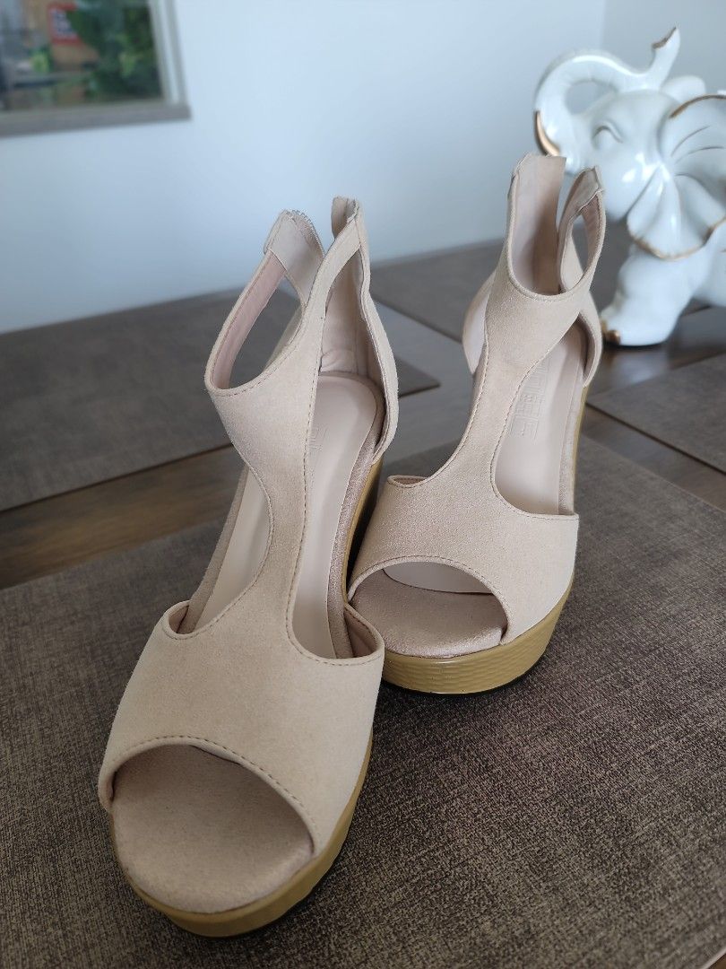 Nude suede wedges best sale