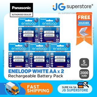 Panasonic Eneloop BK 3MCCE 2BT AA Rechargeable Battery Pack of 2 (White) x5  | JG Superstore
