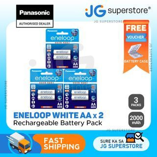 Panasonic Eneloop BK 3MCCE 2BT AA Rechargeable Battery Pack of 2 (White) x3  | JG Superstore