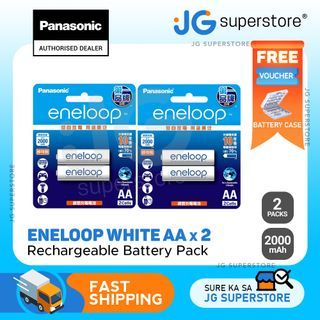 Panasonic Eneloop BK 3MCCE 2BT AA Rechargeable Battery Pack of 2 (White) x2  | JG Superstore