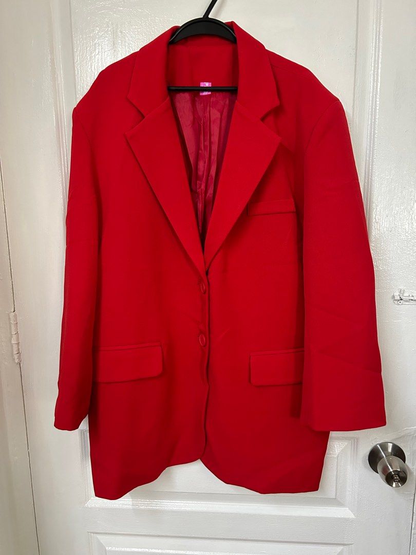 Red wool blazer womens discount