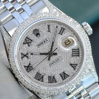 ROLEX MENS DATEJUST STAINLESS STEEL WATCH PAVE DIAL DIAMOND BEZEL 36MM 16014