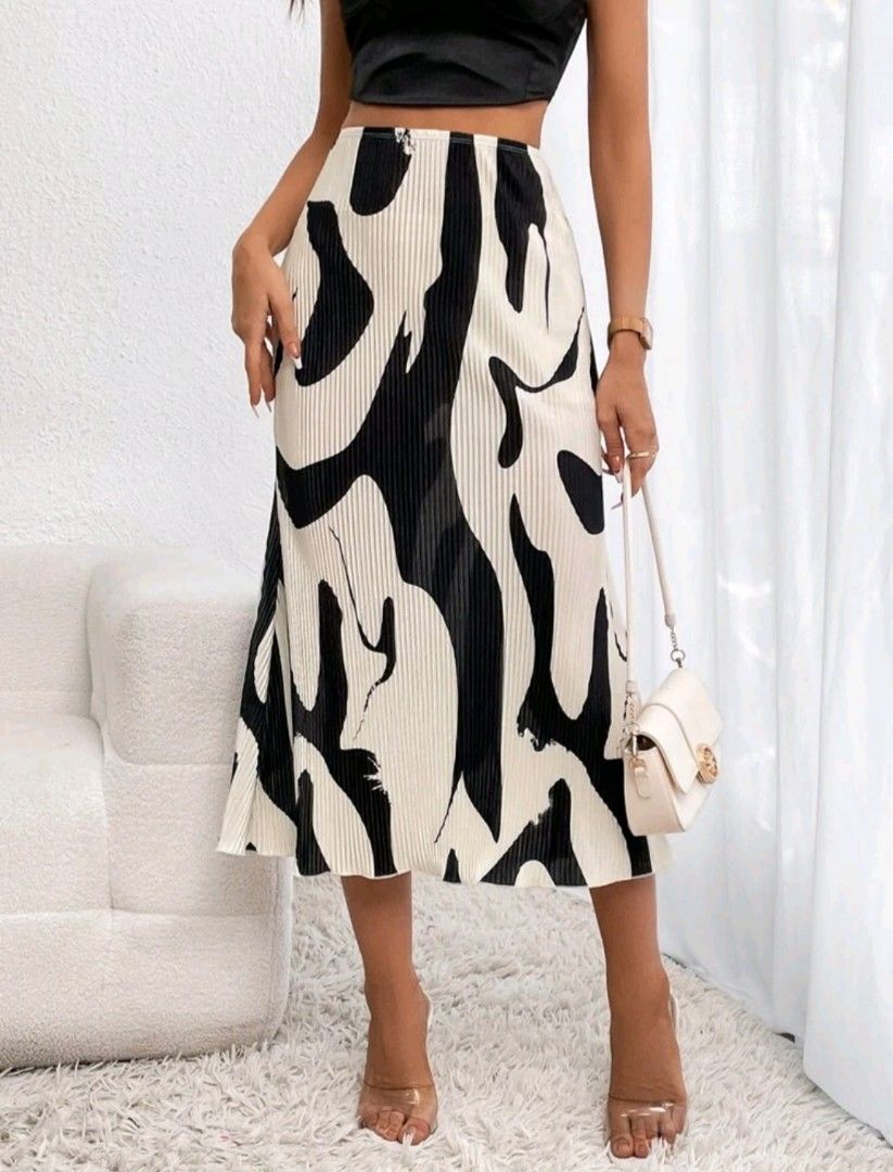 Black and white skirt shein discount