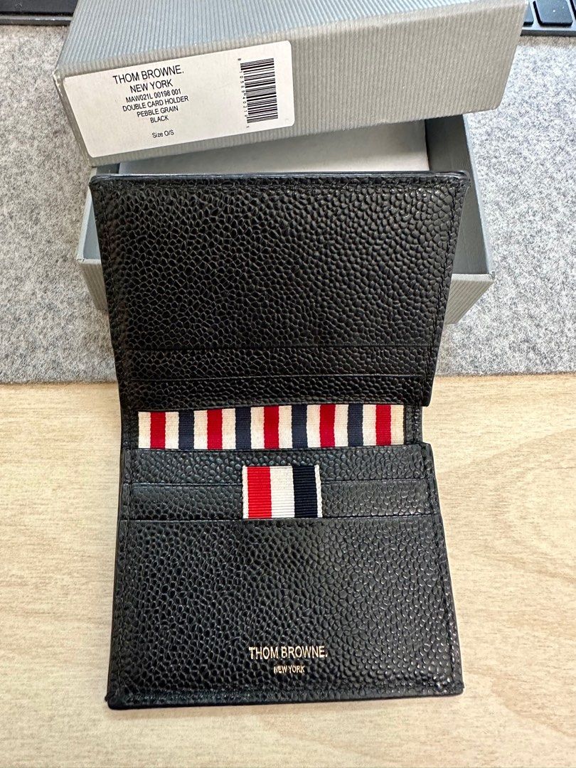 Thom Browne New York Black Double Card Holder Pebble Grain Leather