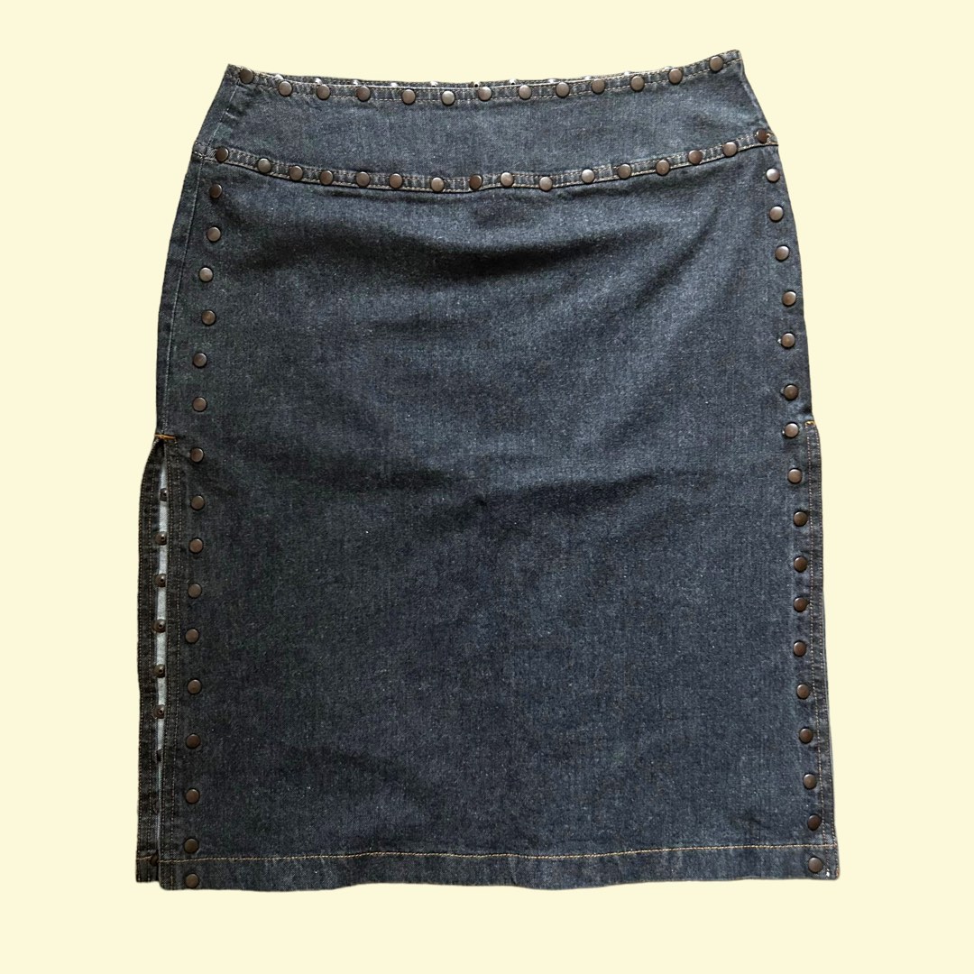 Vintage Italian Asymmetrical Studded Denim Mini Skirt (S)