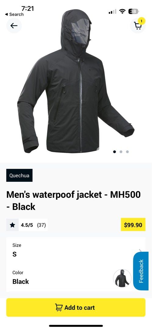 Waterproof Jacket MH500 Black Decathlon