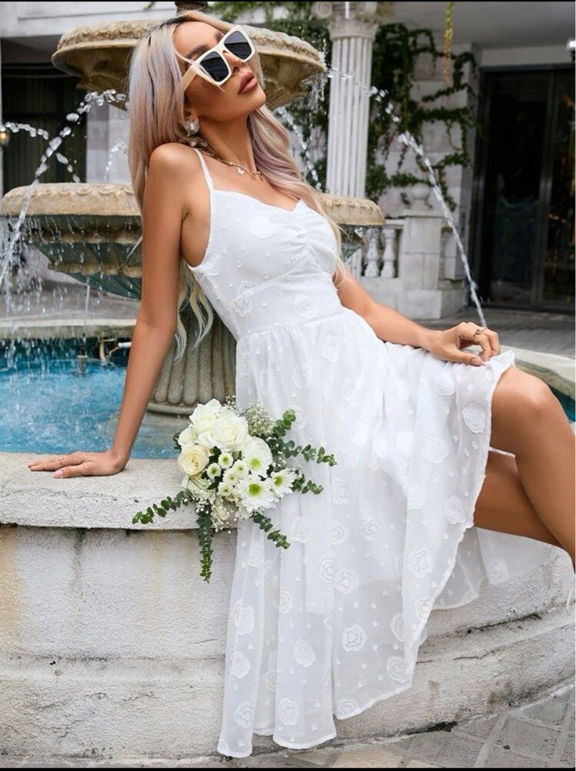 White rose top lace wedding dress