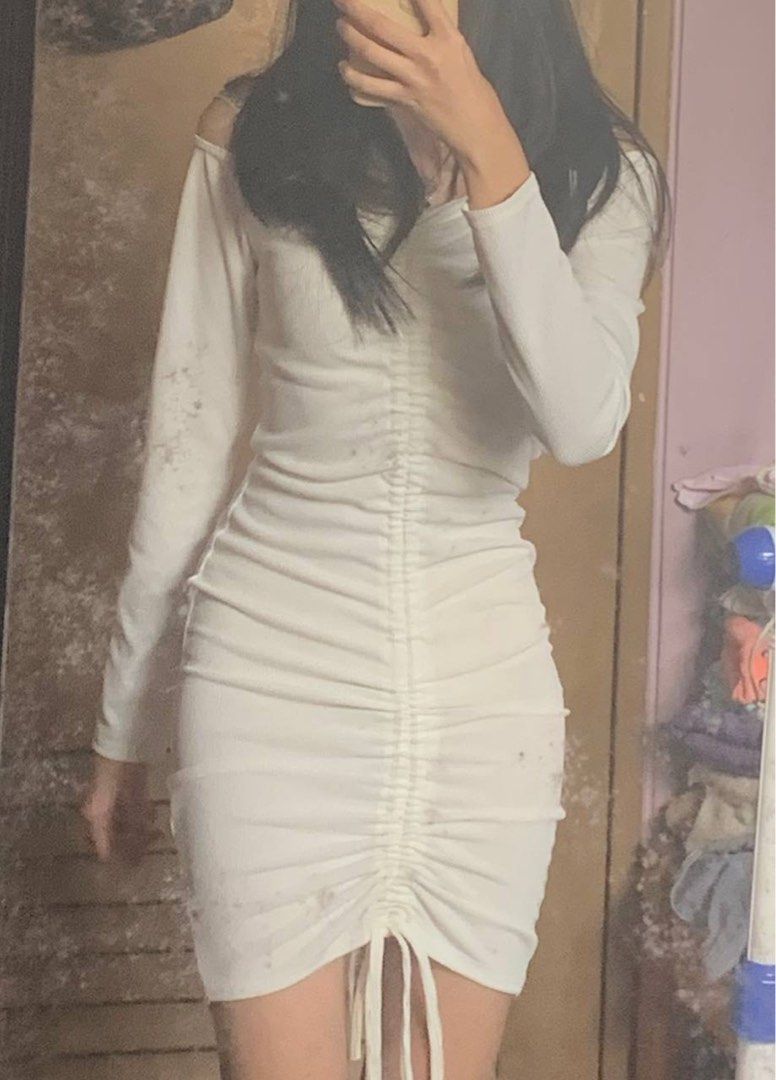 White ruched off the shoulder best sale dress