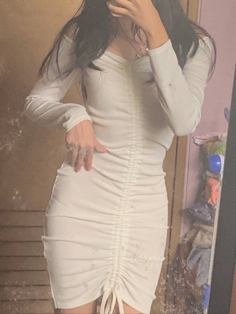 white ruched off shoulder dress Women s Fashion Dresses Sets