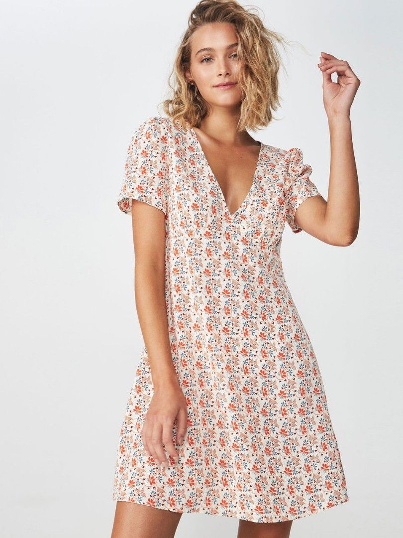 Women White Color Woven Dotti Deep V Puff Sleeve Mini Dress, Women's  Fashion, Dresses u0026 Sets, Dresses on Carousell