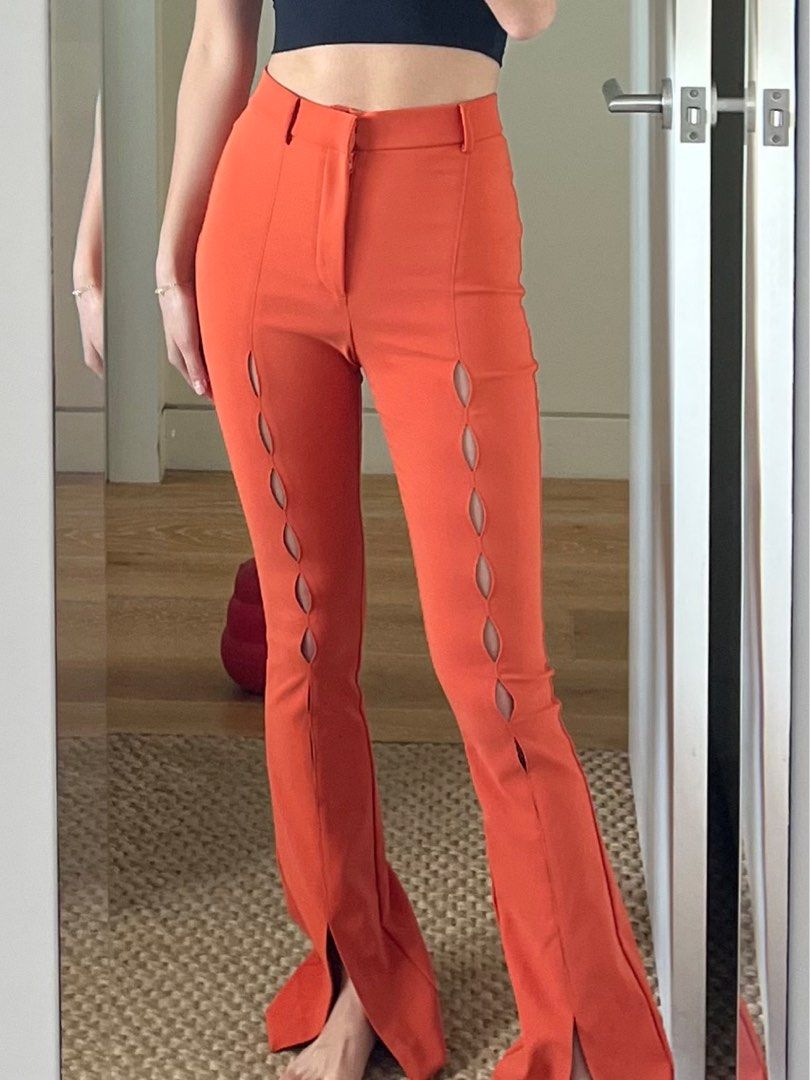 ZARA NEW Small FLARE TROUSERS WITH HIGH WAIST PANT RED