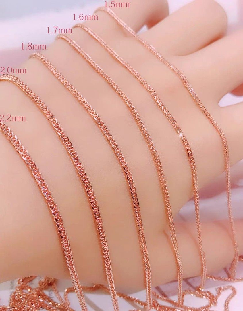 18K Gold Rose Gold White Gold Necklace Chains Various Widths