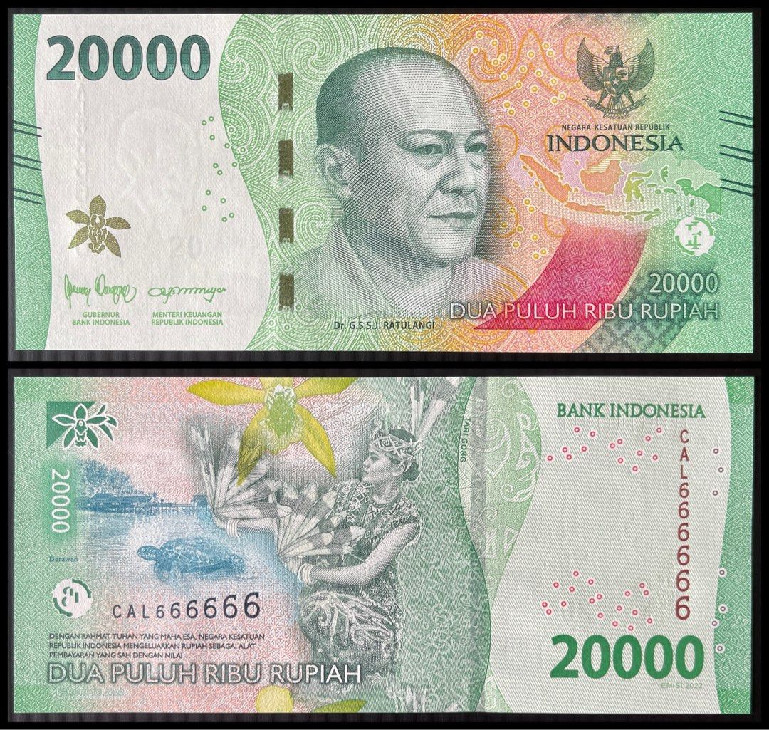 2022 INDONESIA 20,000 20000 RUPIAH CAL 666666 P-166 UNC > DR. G. S. S ...
