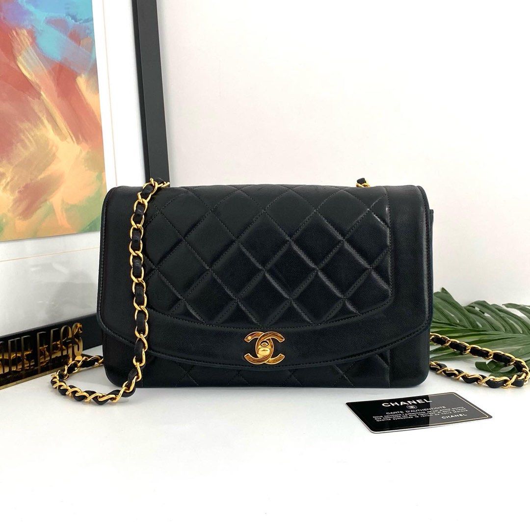 💯% Authentic Chanel Black Lambskin Diana Medium Size Shoulder Bag