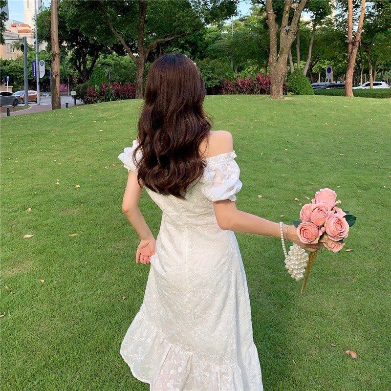 White floral off the shoulder sale dress