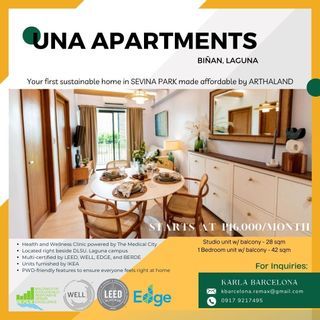 Affordable UNA Apartments Condominium 1BR units for sale near Nuvali and DLSU Laguna
