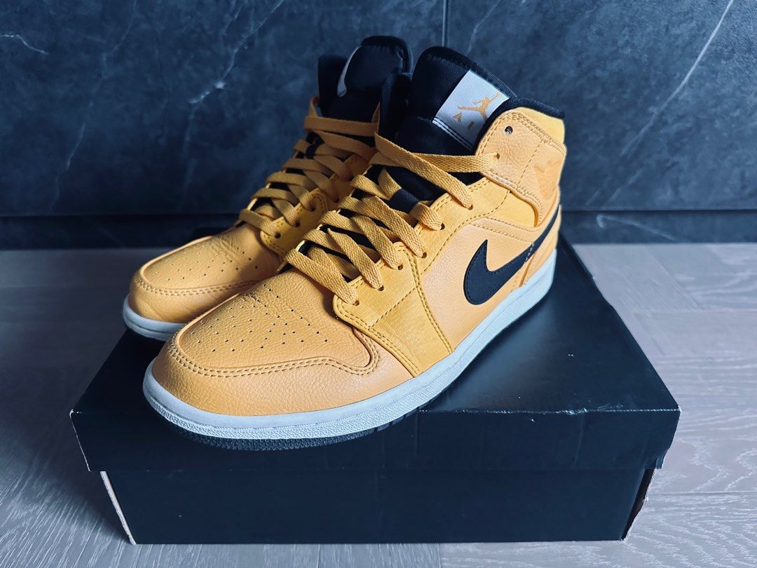 Air Jordan 1 Mid University Gold Black White Men s Fashion